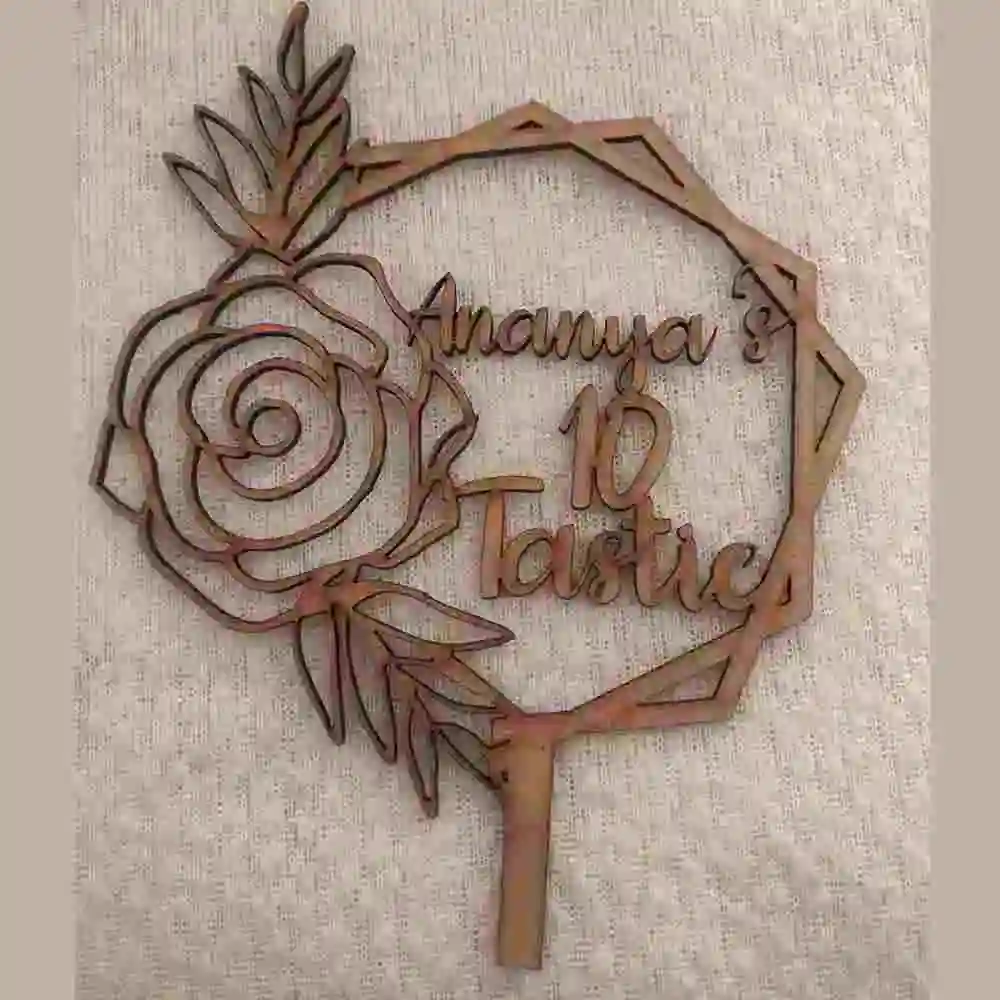Rustic MDF Birthday Personalized Cake Topper (Floral Pattern)